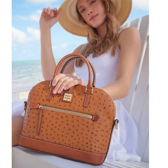 Dooney & Bourke Large Ostrich Embossed  Domed Satchel  Caramel Retail $368 - Picture 15 of 15